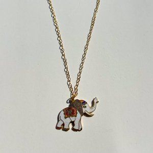 Vintage gold plated elephant enamel pendant necklace